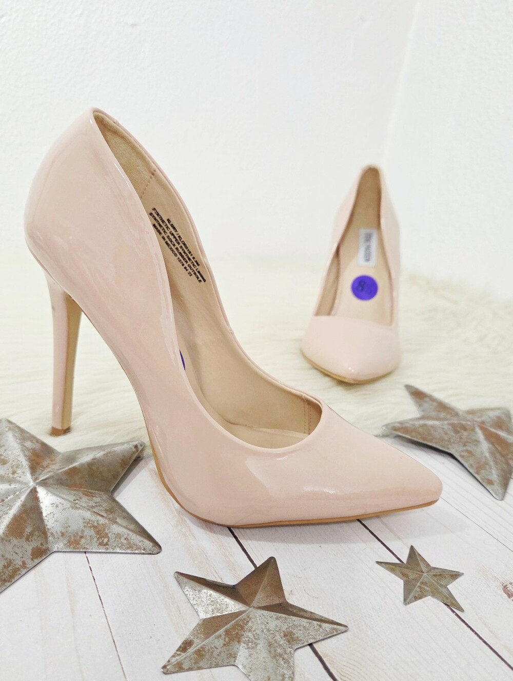 Steve Madden Klory nude faux patent leather pumps pointed toe heels women's 8.5